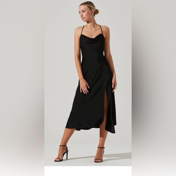 PRICE FIRM ASTR The Label Black Gaia Cowl Neck Midi Cocktail Dress LBD - Picture 3 of 7